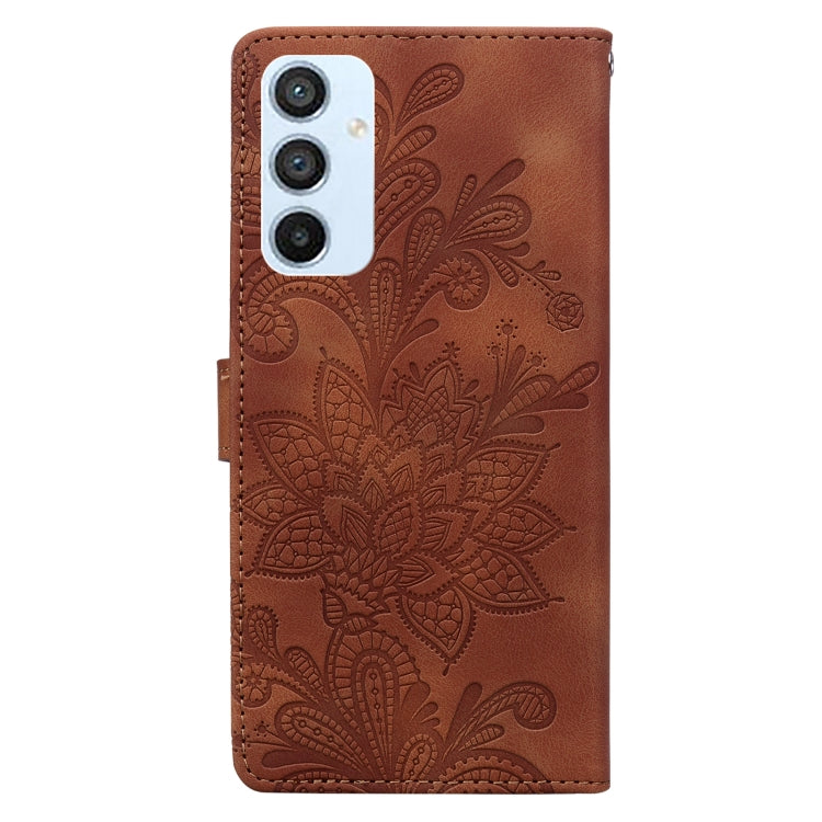 For Samsung Galaxy A54 5G Lace Floral Embossed Magnetic Buckle PU Phone Case With Wrist Strap