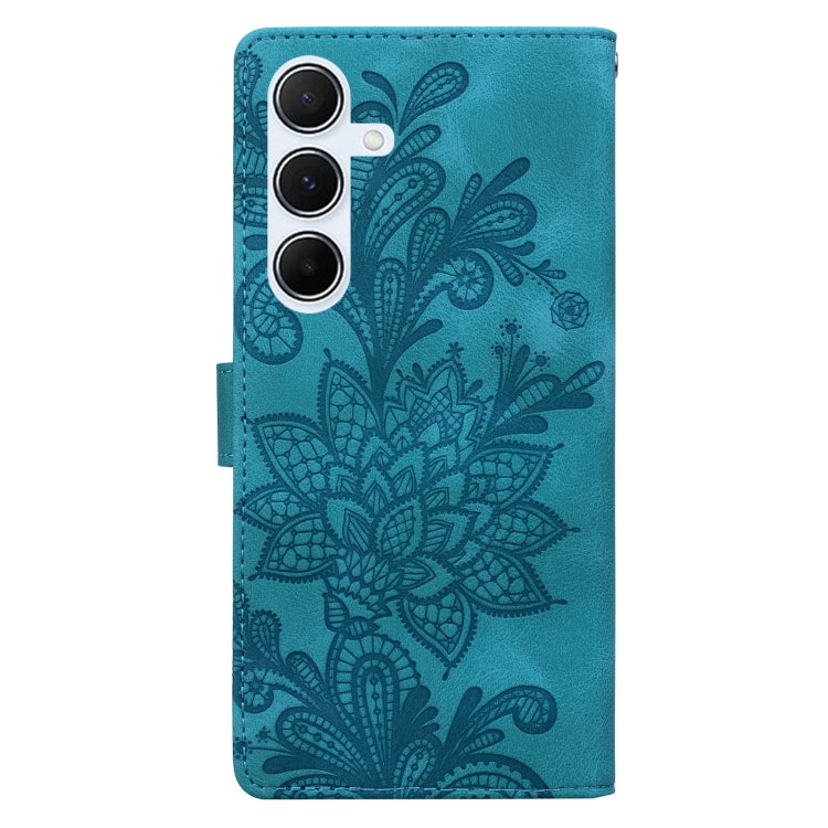 For Samsung Galaxy A55 5G Lace Floral Embossed Magnetic Buckle PU Phone Case With Wrist Strap