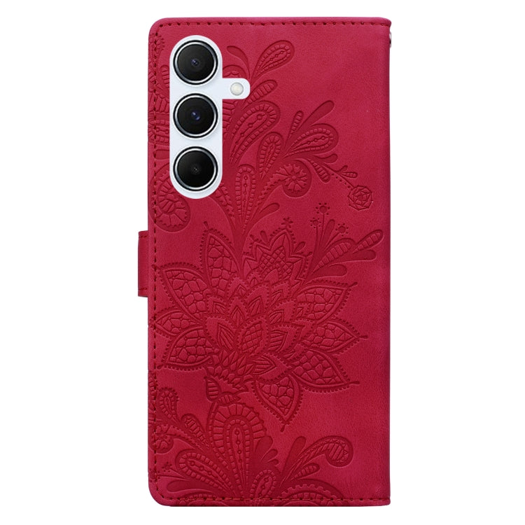 For Samsung Galaxy A55 5G Lace Floral Embossed Magnetic Buckle PU Phone Case With Wrist Strap