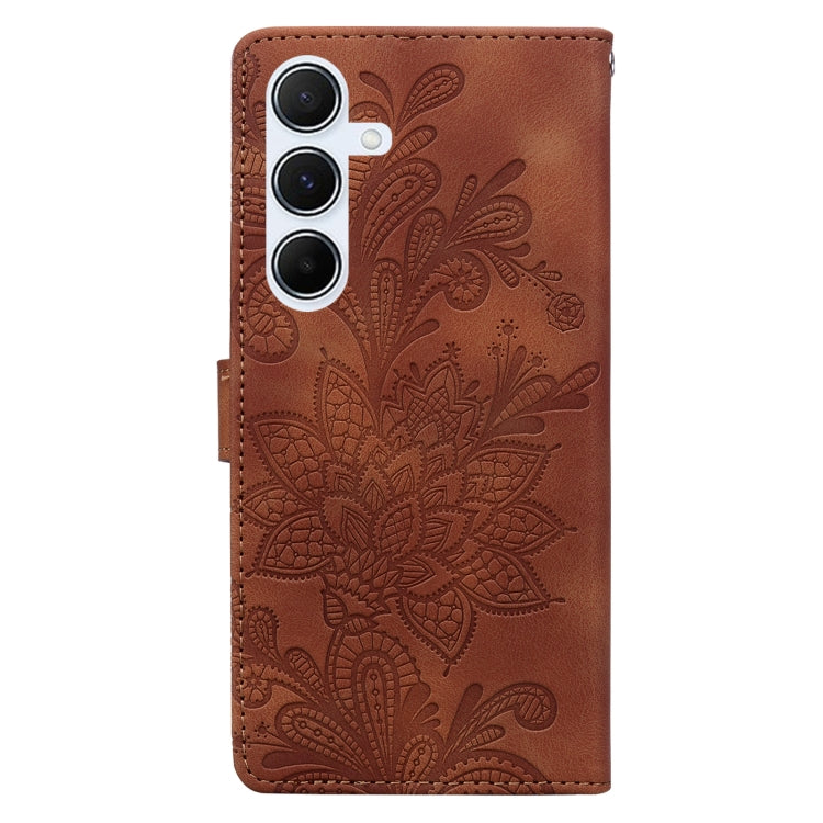For Samsung Galaxy A55 5G Lace Floral Embossed Magnetic Buckle PU Phone Case With Wrist Strap