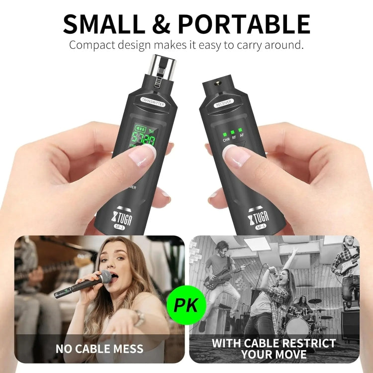 XTUGA SF-1 Wireless XLR Transmitter & Receiver UHF Wireless Adapter for Wired Mic / Guitar - Black