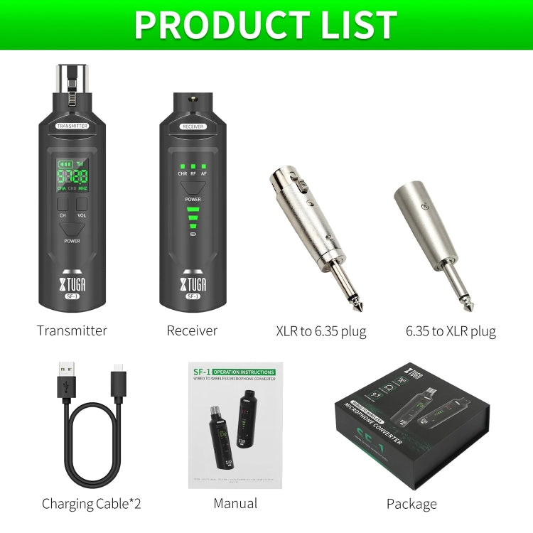 XTUGA SF-1 Wireless XLR Transmitter & Receiver UHF Wireless Adapter for Wired Mic / Guitar - Black