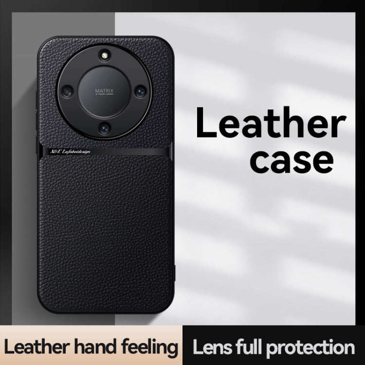 For Honor X9a Litchi Leather Magnetic Full Coverage Shockproof Phone Case