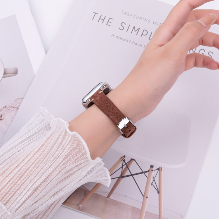 For Apple Watch 46mm / 49mm / 45mm / 44mm Matte Genuine Leather Watch Band
