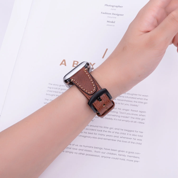 For Apple Watch 46mm / 49mm / 45mm / 44mm U-shape Genuine Leather Watch Band