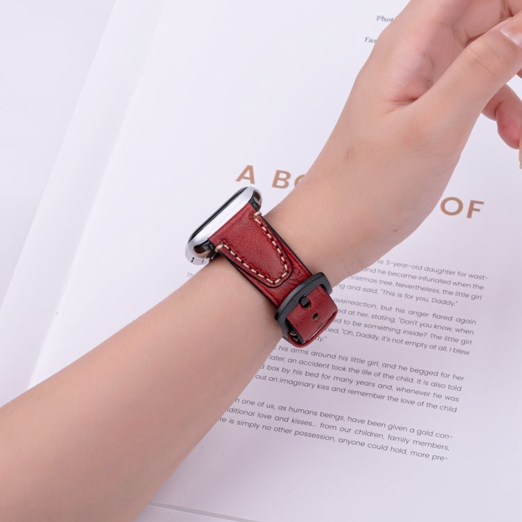 For Apple Watch 46mm / 49mm / 45mm / 44mm U-shape Genuine Leather Watch Band