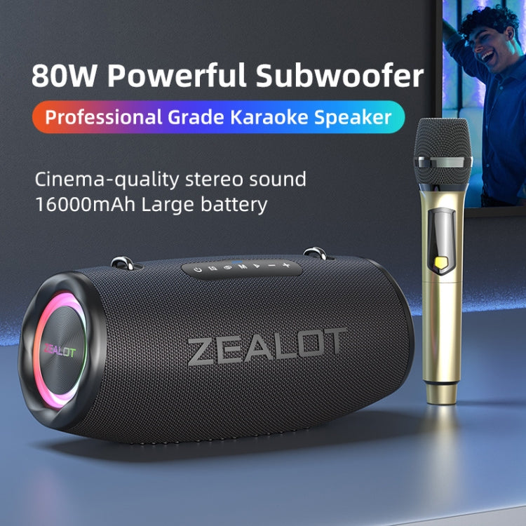 Zealot S87M 80W Portable Outdoor RGB Bluetooth Speaker with Microphone - Black