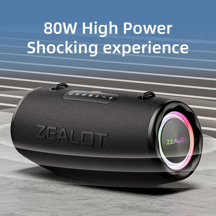 Zealot S87M 80W Portable Outdoor RGB Bluetooth Speaker with Microphone - Black