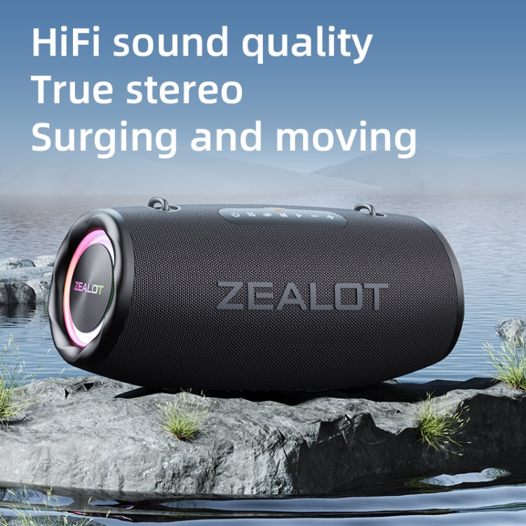 Zealot S87M 80W Portable Outdoor RGB Bluetooth Speaker with Microphone - Black