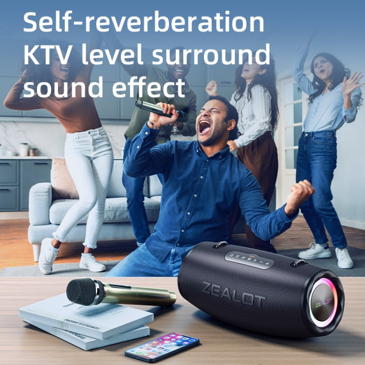 Zealot S87M 80W Portable Outdoor RGB Bluetooth Speaker with Microphone - Black