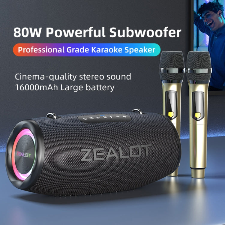 Zealot S87M 80W Portable Outdoor RGB Bluetooth Speaker with Dual Microphones - Black