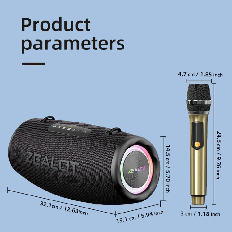 Zealot S87M 80W Portable Outdoor RGB Bluetooth Speaker with Dual Microphones - Black