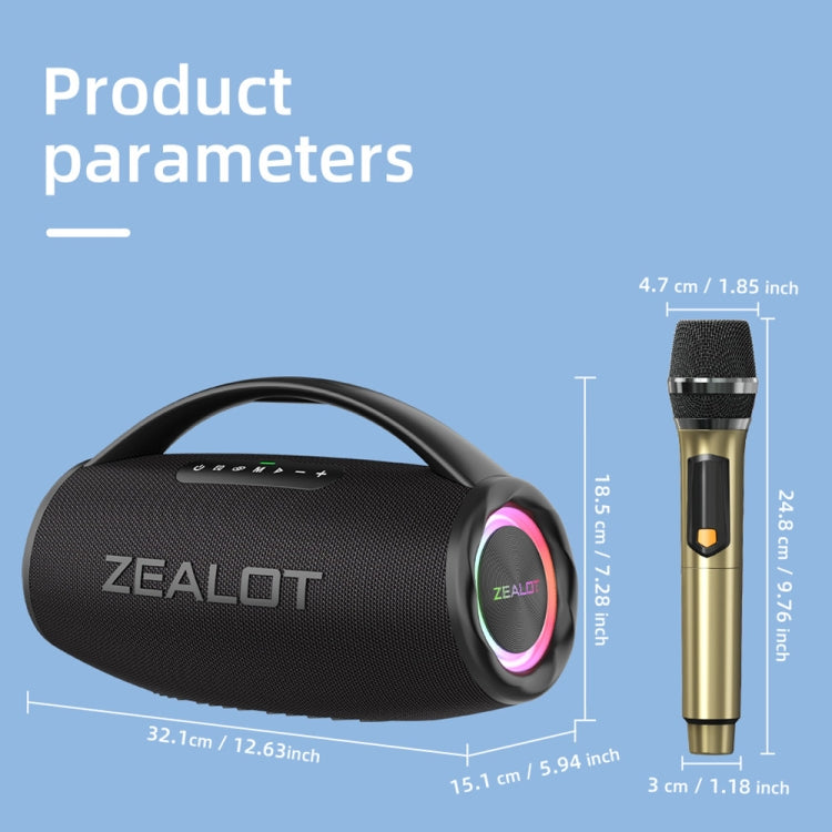 Zealot S97M 80W Outdoor Portable RGB Bluetooth Speaker with Dual Microphones - Black