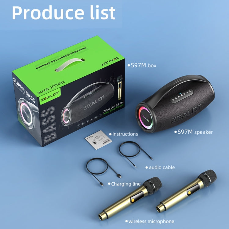 Zealot S97M 80W Outdoor Portable RGB Bluetooth Speaker with Dual Microphones - Black