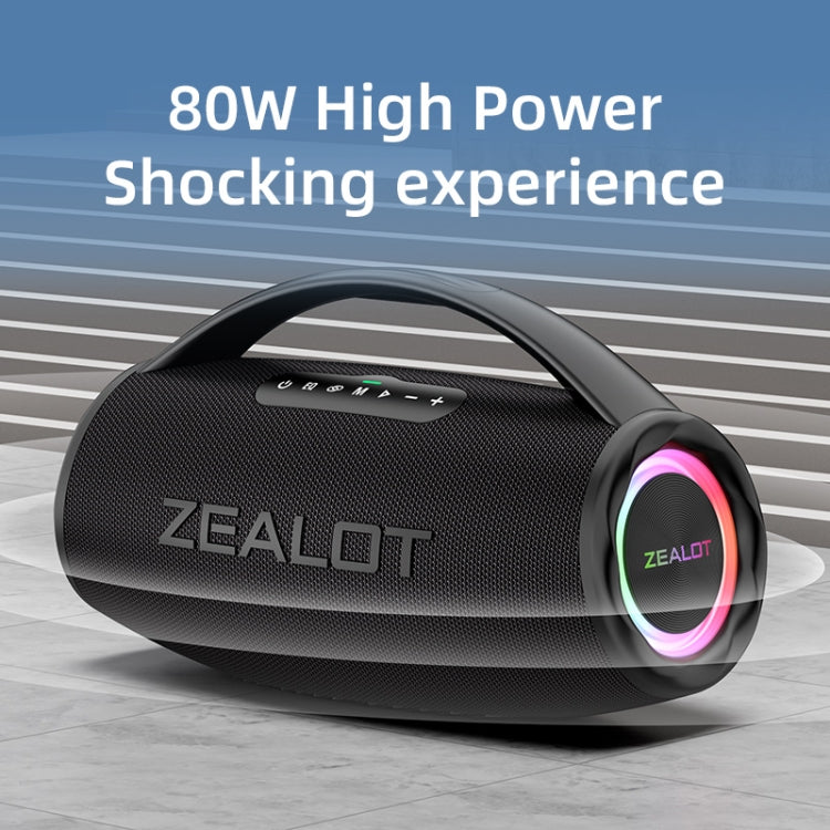 Zealot S97M 80W Outdoor Portable RGB Bluetooth Speaker with Dual Microphones - Black