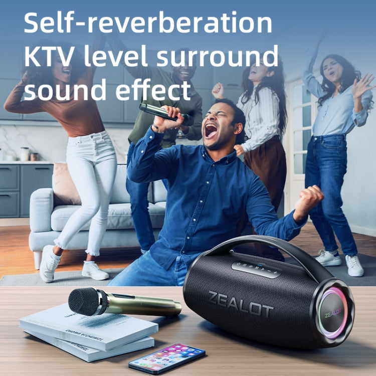 Zealot S97M 80W Outdoor Portable RGB Bluetooth Speaker with Dual Microphones - Black
