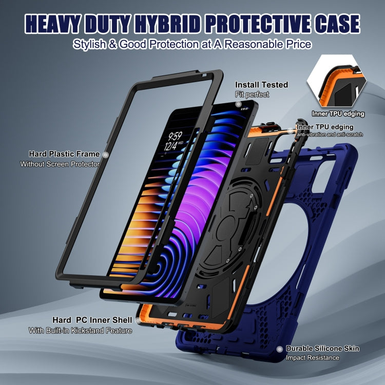 For Xiaomi Pad 7 / 7 Pro Rotatable Holder Silicone Hybrid PC Tablet Case with Shoulder Strap