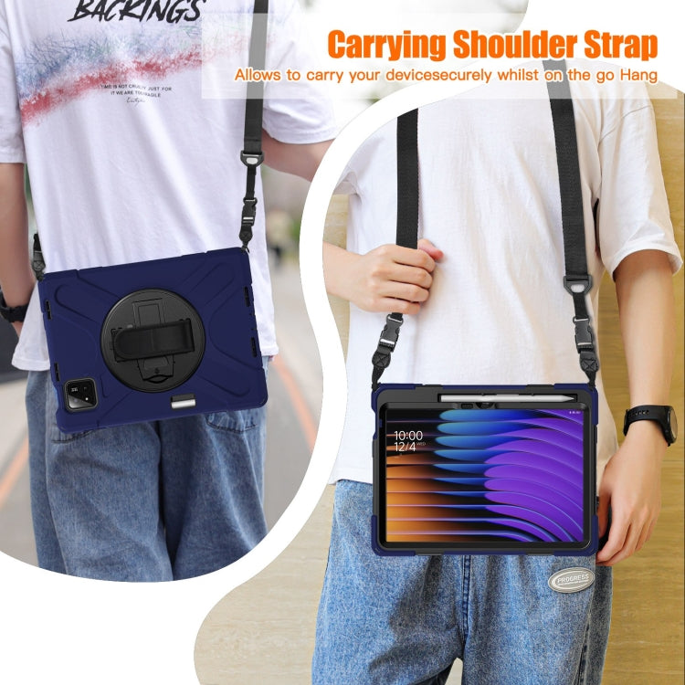 For Xiaomi Pad 7 / 7 Pro Rotatable Holder Silicone Hybrid PC Tablet Case with Shoulder Strap