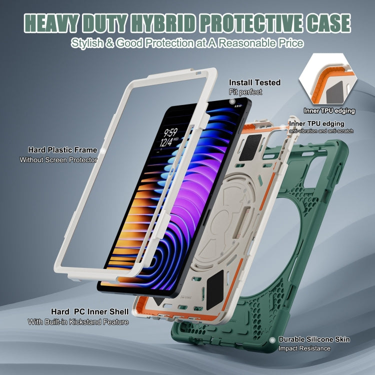 For Xiaomi Pad 7 / 7 Pro Rotatable Holder Silicone Hybrid PC Tablet Case with Shoulder Strap