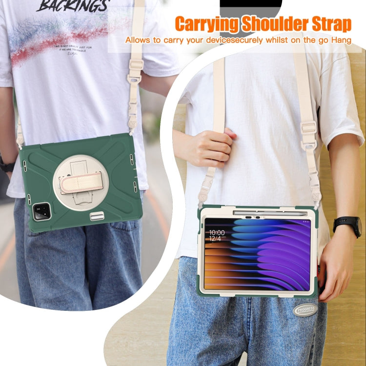 For Xiaomi Pad 7 / 7 Pro Rotatable Holder Silicone Hybrid PC Tablet Case with Shoulder Strap