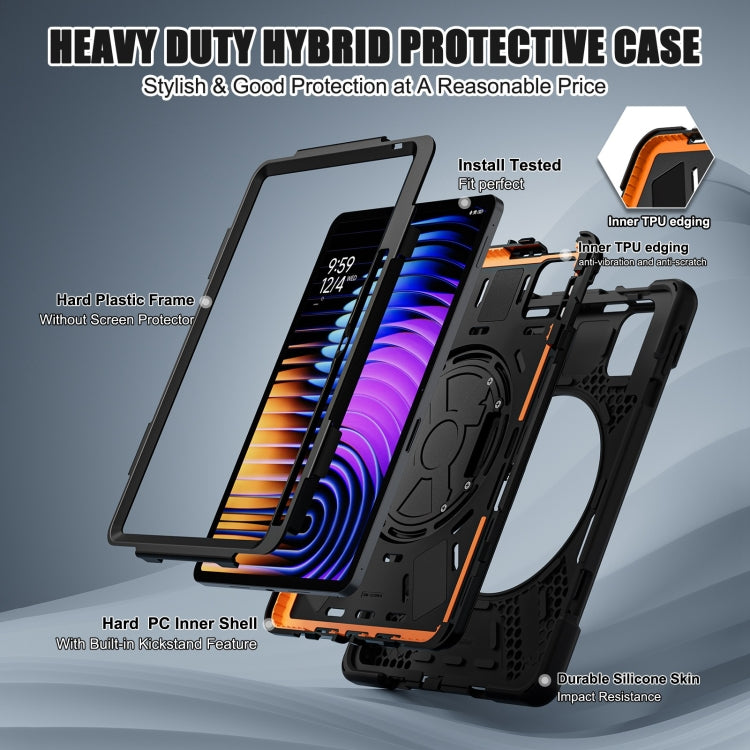 For Xiaomi Pad 7 / 7 Pro Rotatable Holder Silicone Hybrid PC Tablet Case with Shoulder Strap