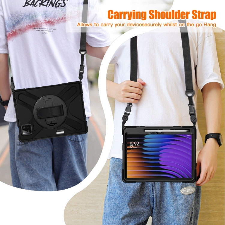 For Xiaomi Pad 7 / 7 Pro Rotatable Holder Silicone Hybrid PC Tablet Case with Shoulder Strap