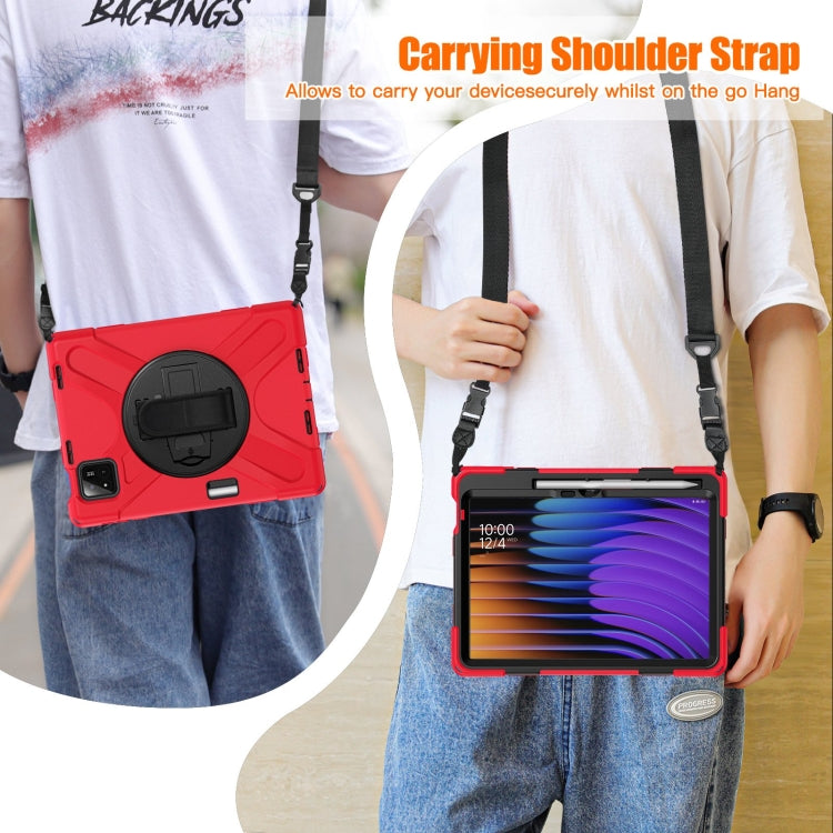 For Xiaomi Pad 7 / 7 Pro Rotatable Holder Silicone Hybrid PC Tablet Case with Shoulder Strap