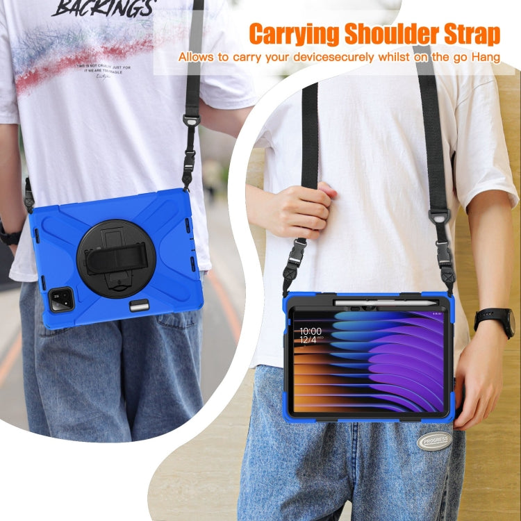 For Xiaomi Pad 7 / 7 Pro Rotatable Holder Silicone Hybrid PC Tablet Case with Shoulder Strap