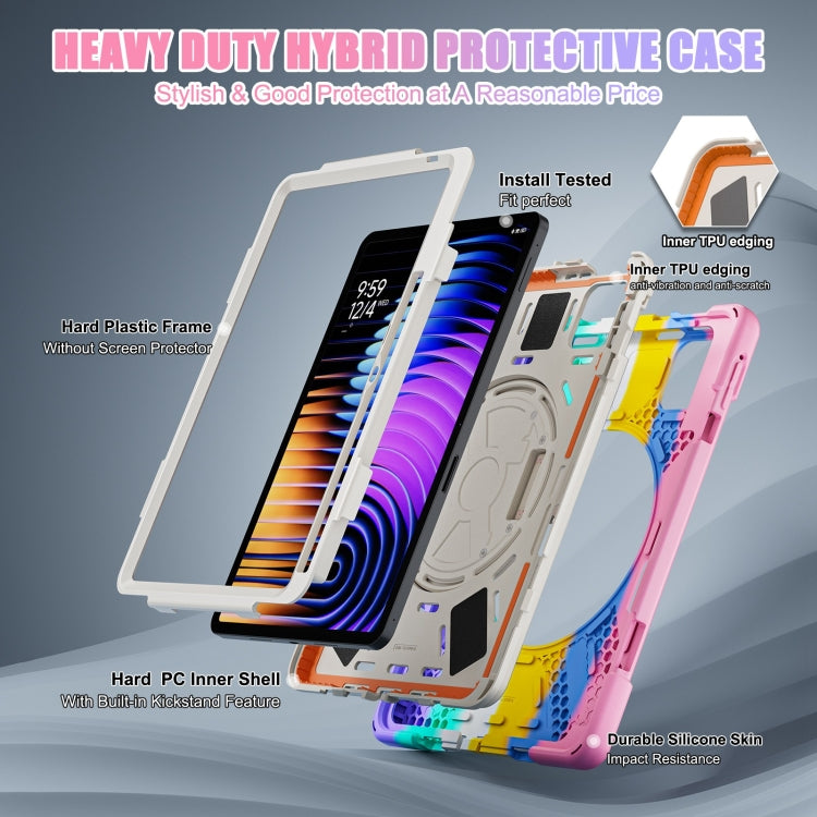 For Xiaomi Pad 7 / 7 Pro Rotatable Holder Silicone Hybrid PC Tablet Case with Shoulder Strap