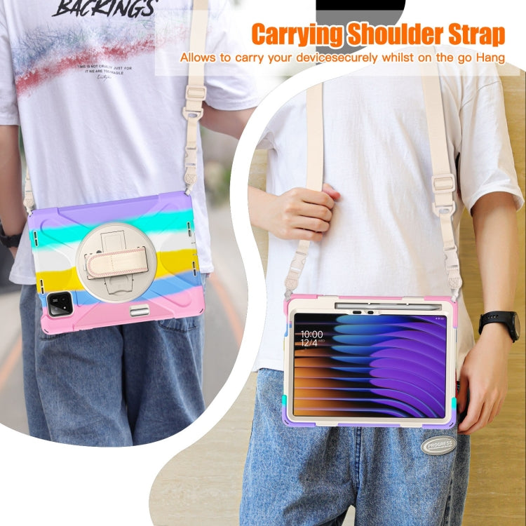 For Xiaomi Pad 7 / 7 Pro Rotatable Holder Silicone Hybrid PC Tablet Case with Shoulder Strap