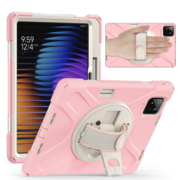 For Xiaomi Pad 7 / 7 Pro Rotatable Holder Silicone Hybrid PC Tablet Case with Shoulder Strap