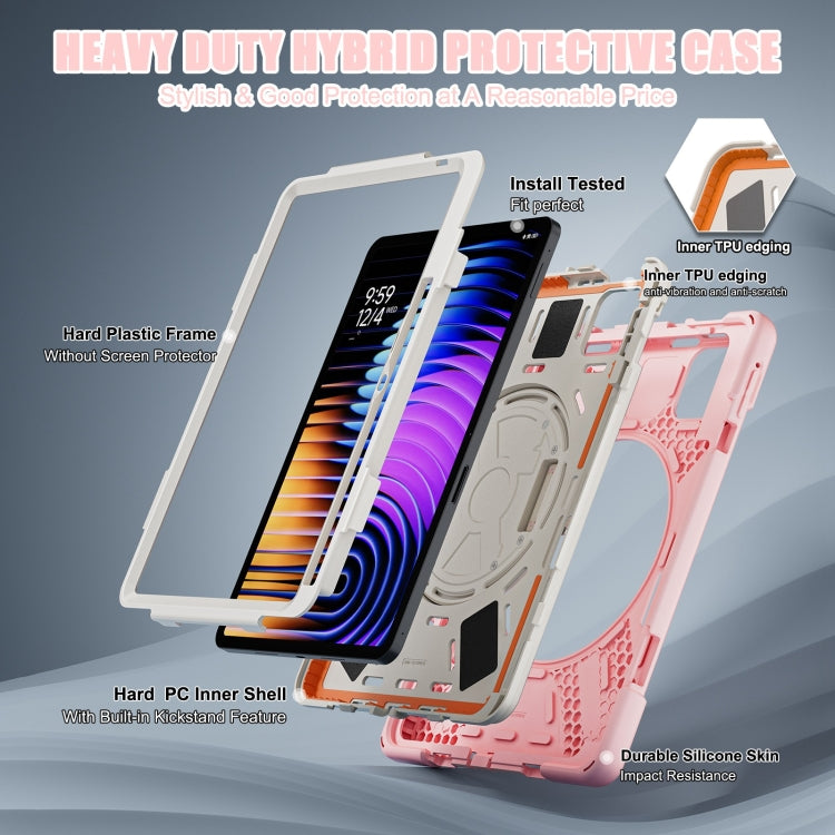 For Xiaomi Pad 7 / 7 Pro Rotatable Holder Silicone Hybrid PC Tablet Case with Shoulder Strap