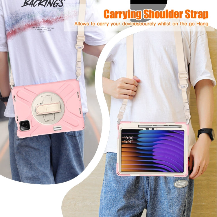 For Xiaomi Pad 7 / 7 Pro Rotatable Holder Silicone Hybrid PC Tablet Case with Shoulder Strap