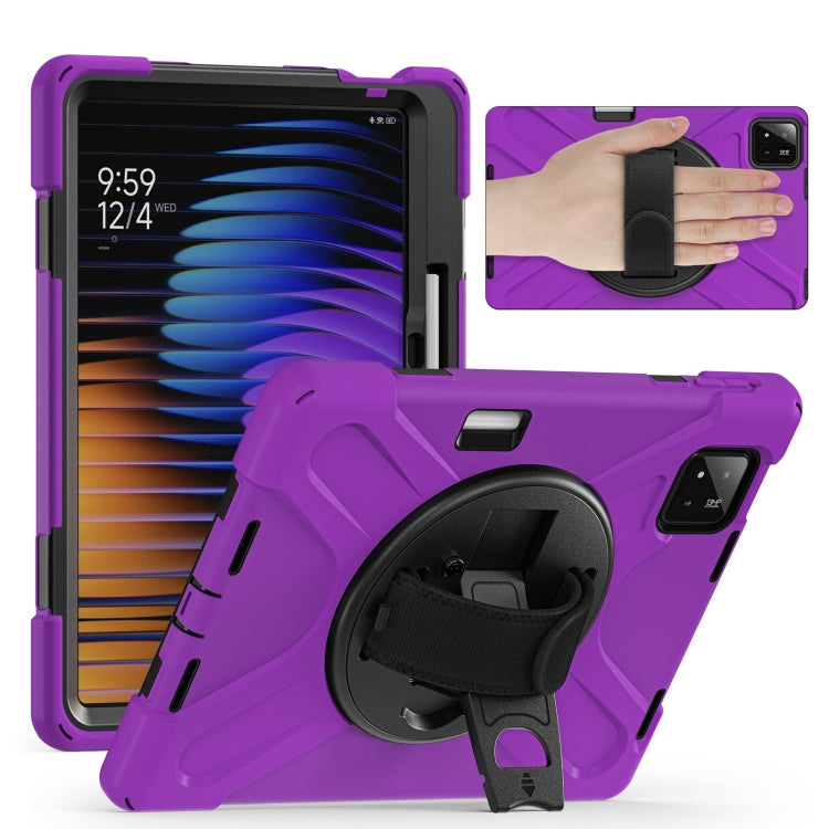 For Xiaomi Pad 7 / 7 Pro Rotatable Holder Silicone Hybrid PC Tablet Case with Shoulder Strap