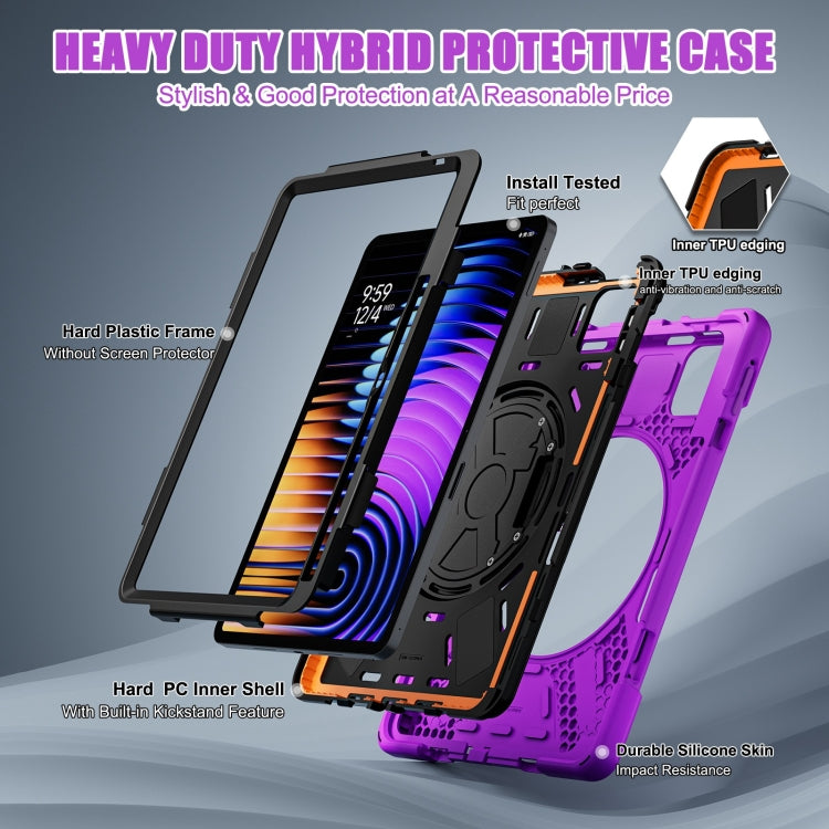 For Xiaomi Pad 7 / 7 Pro Rotatable Holder Silicone Hybrid PC Tablet Case with Shoulder Strap
