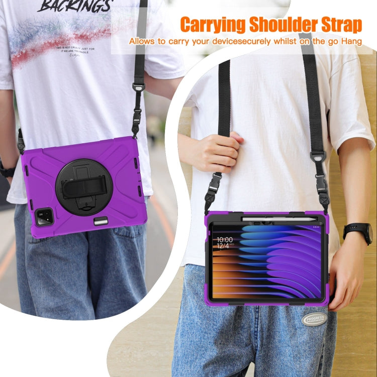 For Xiaomi Pad 7 / 7 Pro Rotatable Holder Silicone Hybrid PC Tablet Case with Shoulder Strap