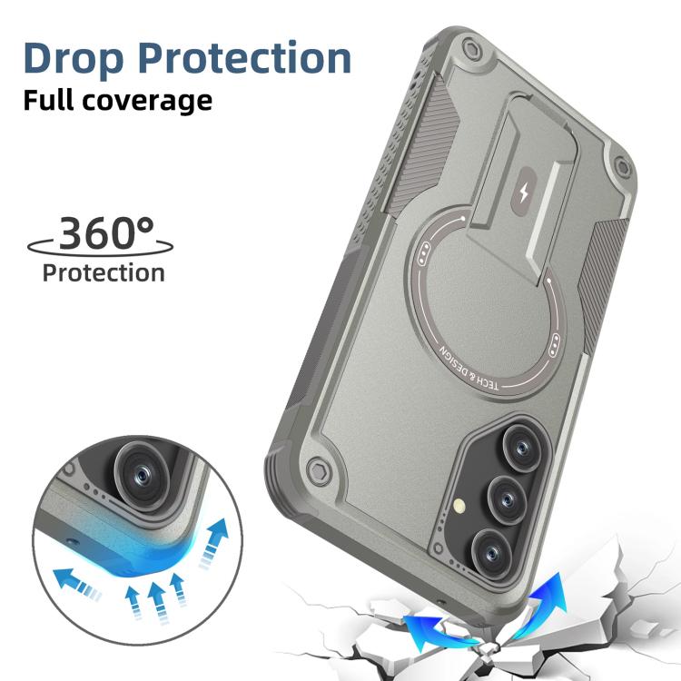 For Samsung Galaxy A55 5G Armor MagSafe Holder PC Hybrid TPU Phone Case