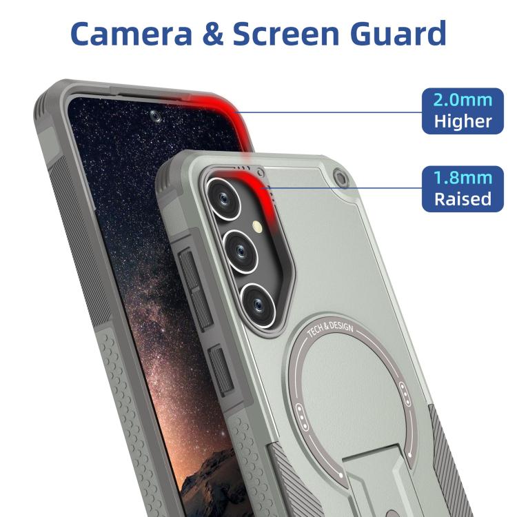 For Samsung Galaxy A25 5G Armor MagSafe Holder PC Hybrid TPU Phone Case
