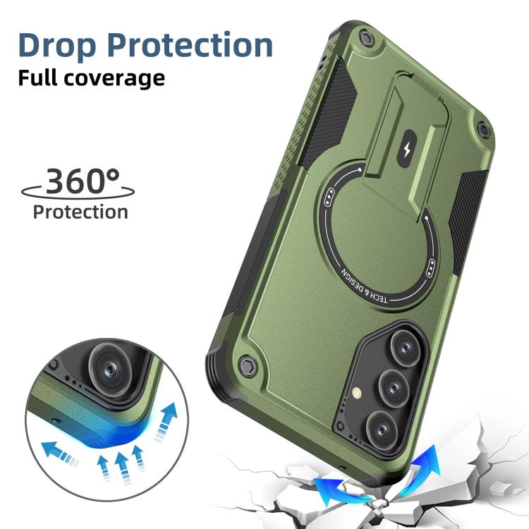 For Samsung Galaxy A25 5G Armor MagSafe Holder PC Hybrid TPU Phone Case