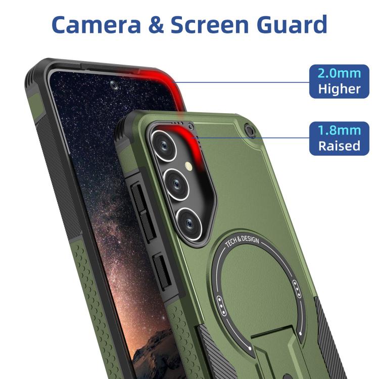 For Samsung Galaxy A25 5G Armor MagSafe Holder PC Hybrid TPU Phone Case
