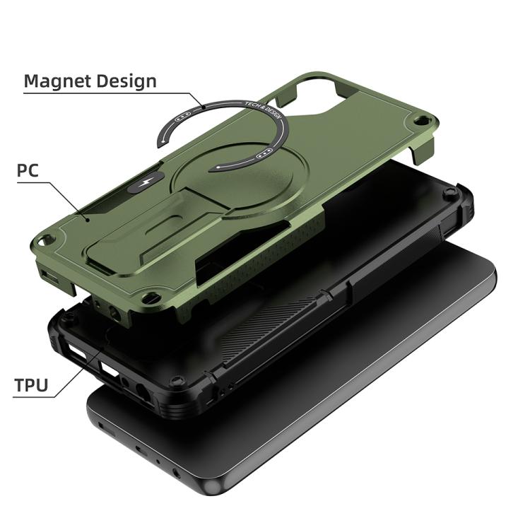 For Samsung Galaxy A05 Armor MagSafe Holder PC Hybrid TPU Phone Case