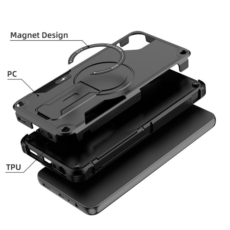 For Samsung Galaxy A05 Armor MagSafe Holder PC Hybrid TPU Phone Case