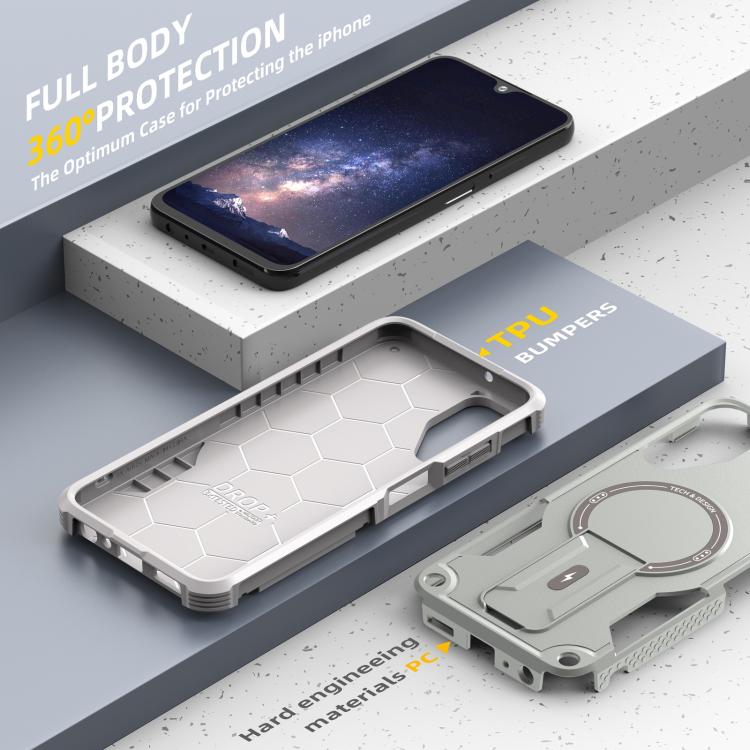 For Samsung Galaxy A05s Armor MagSafe Holder PC Hybrid TPU Phone Case