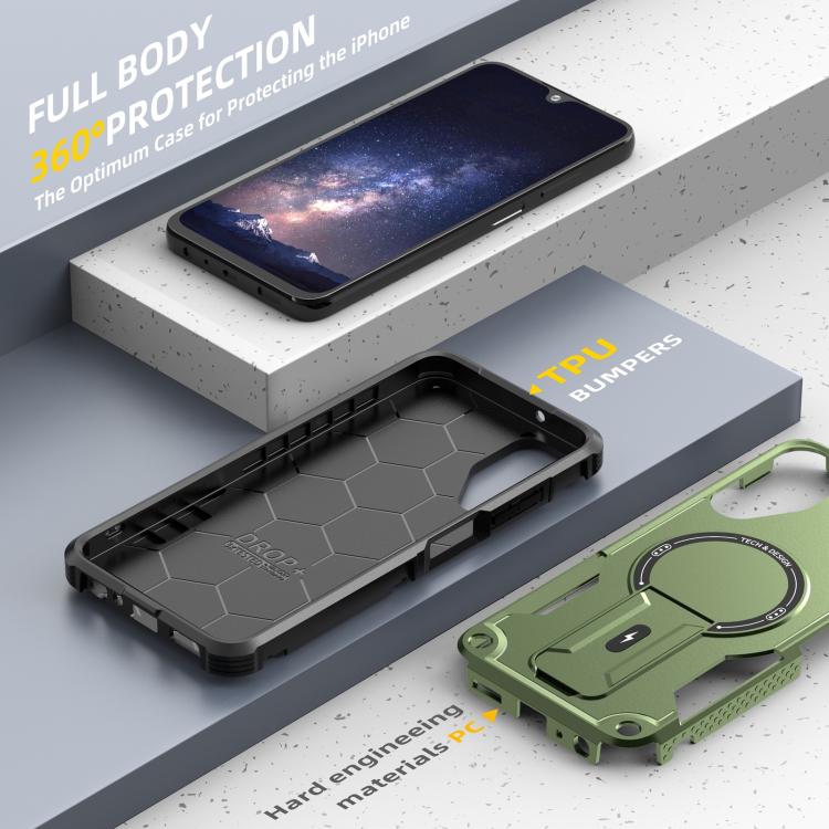 For Samsung Galaxy A05s Armor MagSafe Holder PC Hybrid TPU Phone Case