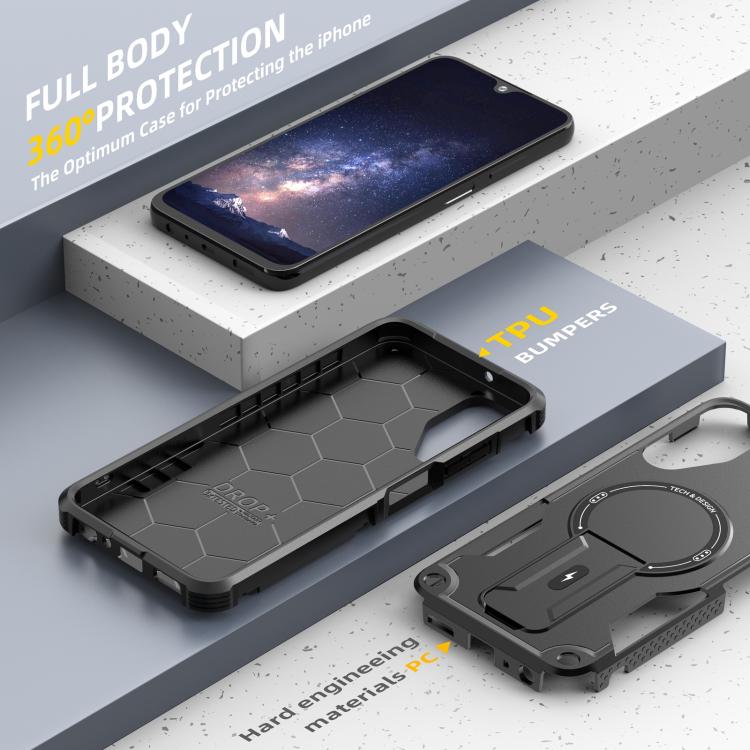 For Samsung Galaxy A05s Armor MagSafe Holder PC Hybrid TPU Phone Case