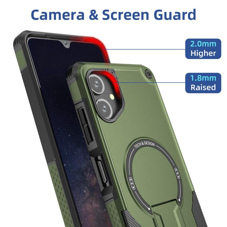 For Samsung Galaxy A06 4G / 5G Armor MagSafe Holder PC Hybrid TPU Phone Case