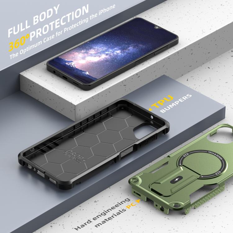 For Samsung Galaxy A06 4G / 5G Armor MagSafe Holder PC Hybrid TPU Phone Case