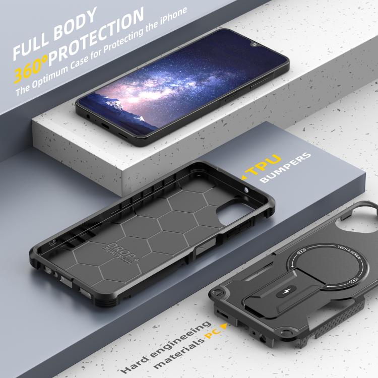 For Samsung Galaxy A06 4G / 5G Armor MagSafe Holder PC Hybrid TPU Phone Case