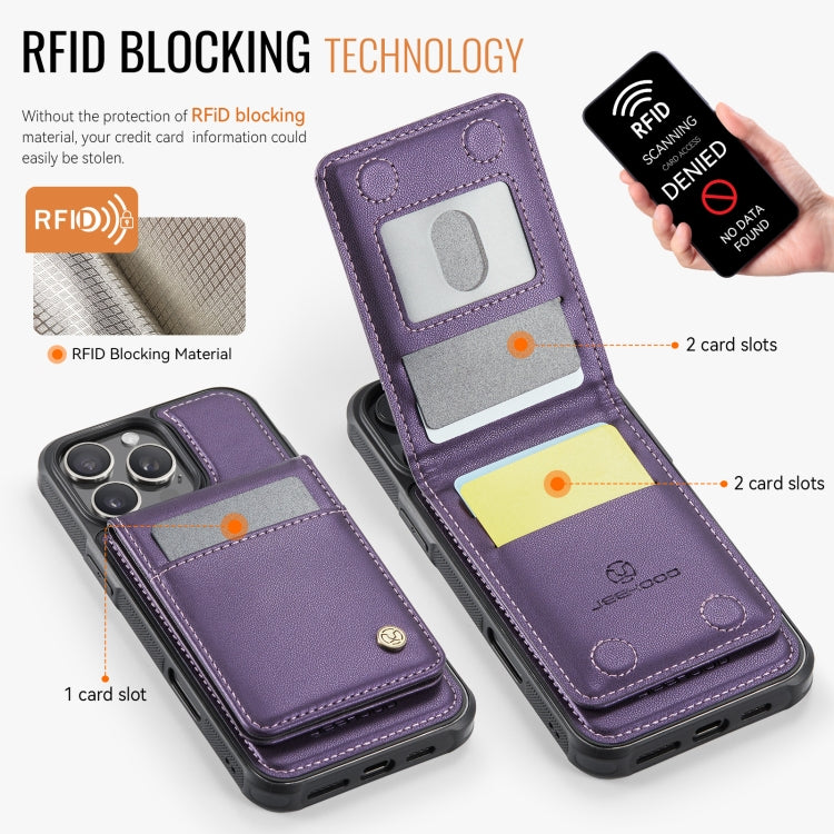 For iPhone 16 Pro JEEHOOD J06 British Style RFID MagSafe Card Bag PU Phone Case