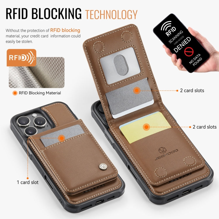 For iPhone 16 Pro JEEHOOD J06 British Style RFID MagSafe Card Bag PU Phone Case